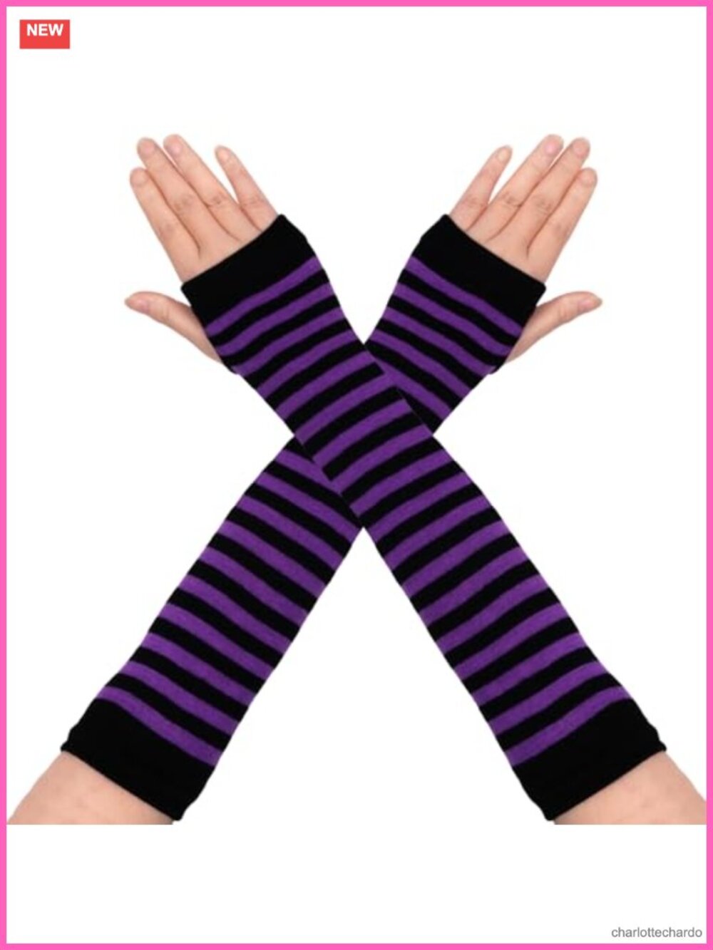 Punk Gothic Striped Knitted Arm Warmers Fingerless Gloves